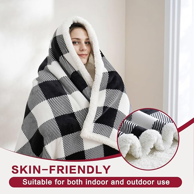 PU MEI Sherpa Fleece Throw Blanket 60" x 80" Reversible Plush Fluffy Large Big - Image 3