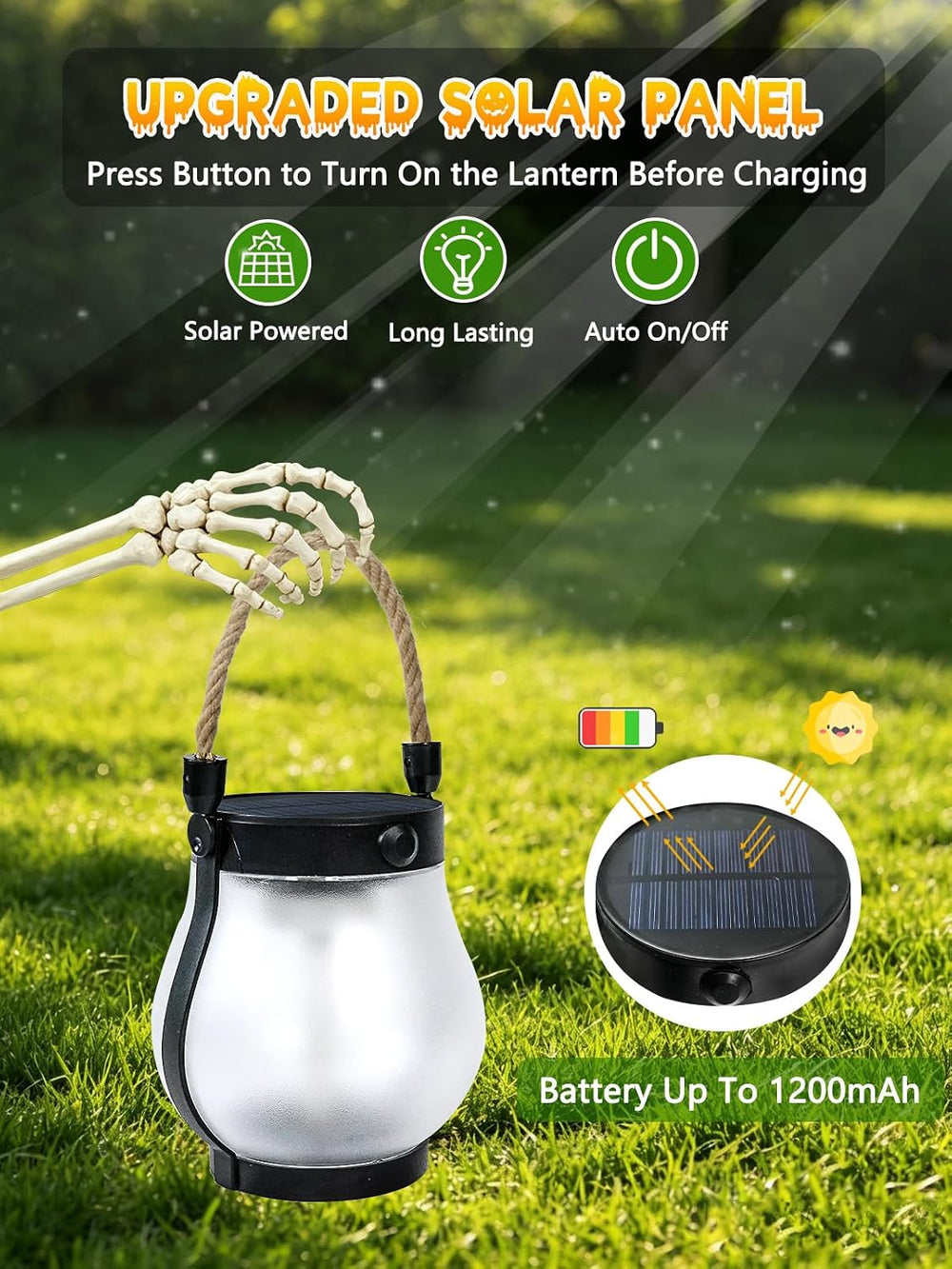 4 Pack Gen2 Solar Lanterns Outdoor Waterproof Hanging Halloween Flame Light