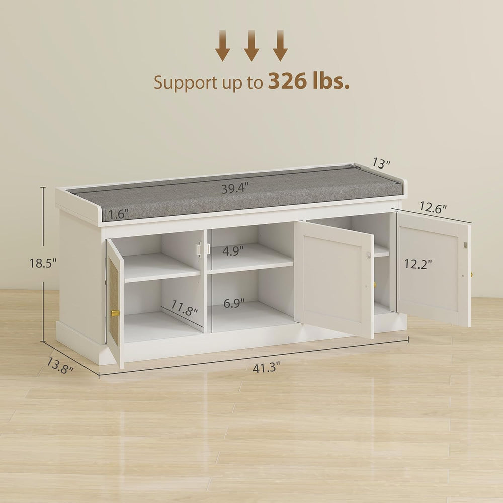 HOMCOM Shoe Bench with Woven Rattan Doors, Shoe Storage Bench with Cushion, A...