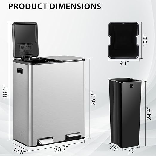 SUPER DEAL Kitchen Trash Can 16 Gallon 60L Dual Stainless Steel Garbage and - Image 7