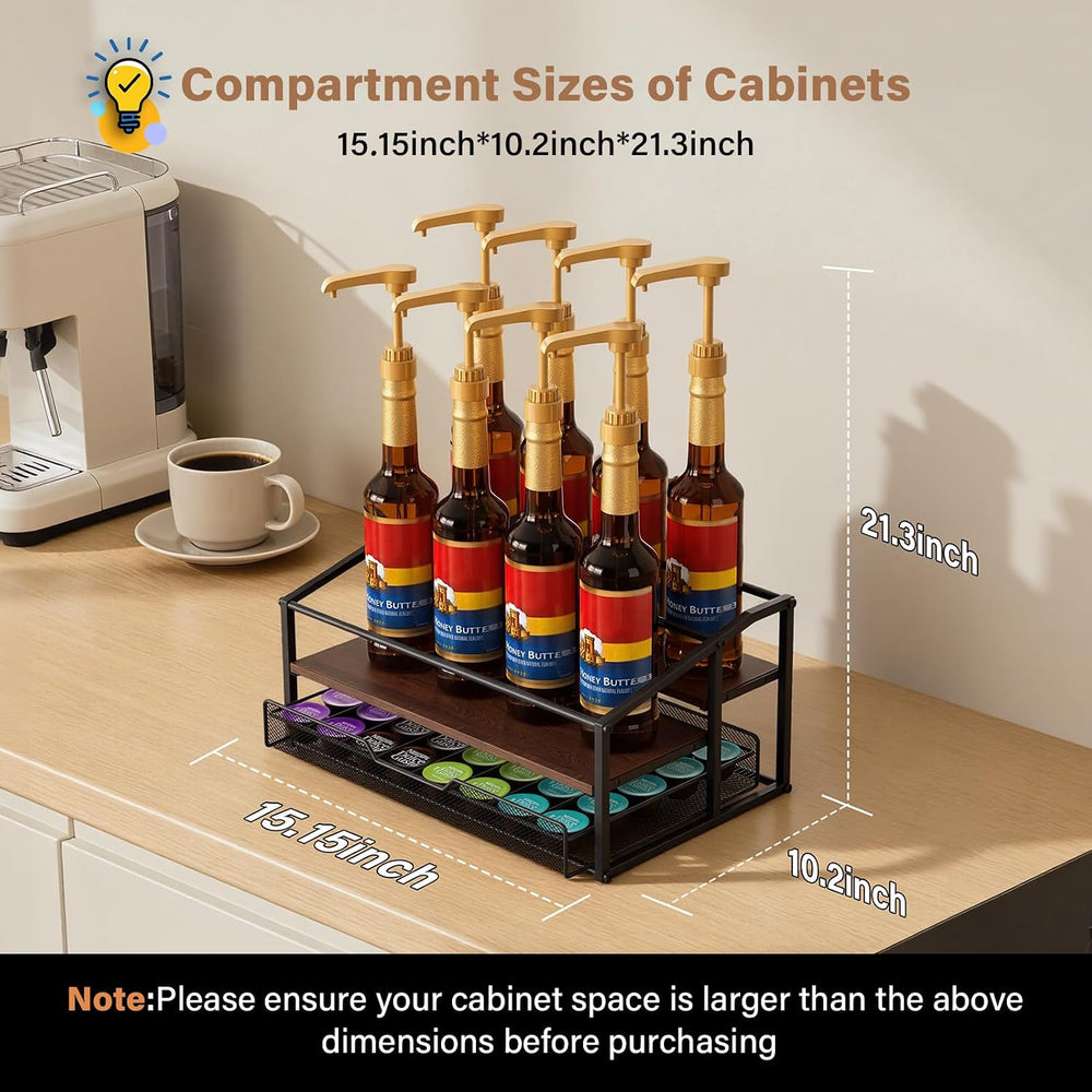 kimilus Coffee Syrup Rack Organizer, 3-Tier 8 Bottle Syrup Rack with 35 K Cup...