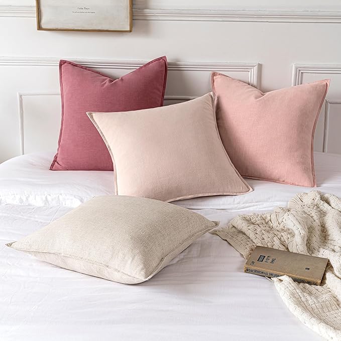 MIULEE Decorative Linen Euro Sham Pillow Covers 26x26 Light Pink Boho Farmhouse - Image 5