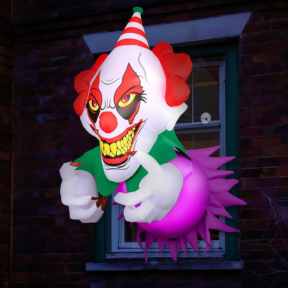 3.9 Ft Halloween Inflatables Scary Clown Broke Out from Window, Halloween Blo...