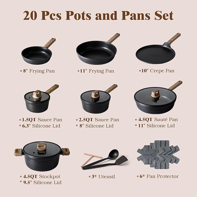 SENSARTE 20Pcs Nonstick Pots and Pans Set, Healthy Kitchen Cooking Set - Image 2