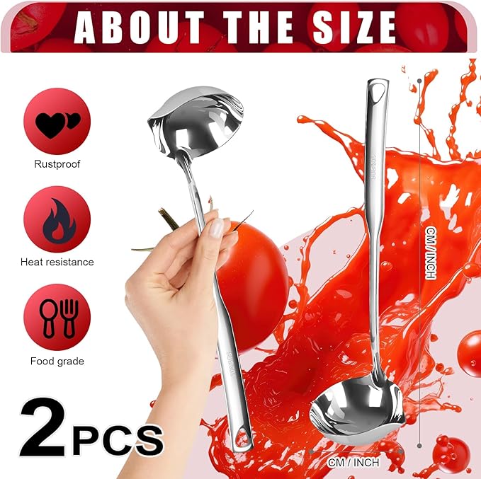 2 Pcs Kitchen Soup Ladle 304 Stainless Steel Punch Metal Luminous Heavy Ladell - Image 2