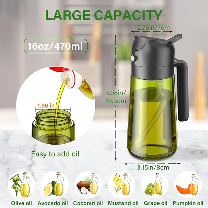 Vakoo Oil Sprayer for Cooking, 2 in 1 Oil Dispenser for Kitchen, 16oz/470ml - Image 5