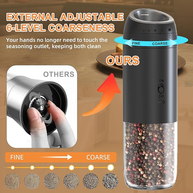 Gravity Electric Salt and Pepper Grinder Set Rechargeable, External Adjustable - Image 3