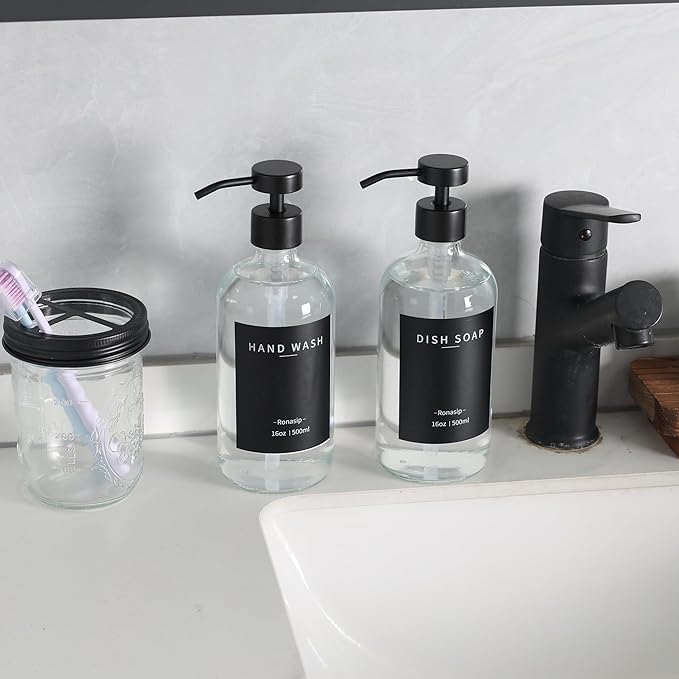 Ronasip Set of 5 Kitchen Soap Dispenser Set 16 Oz Glass Hand Dish Soap Dispenser - Image 8