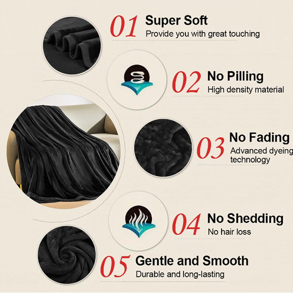 EASELAND Soft Lightweight Queen Size Fleece Blanket, Black, 90x90 inches