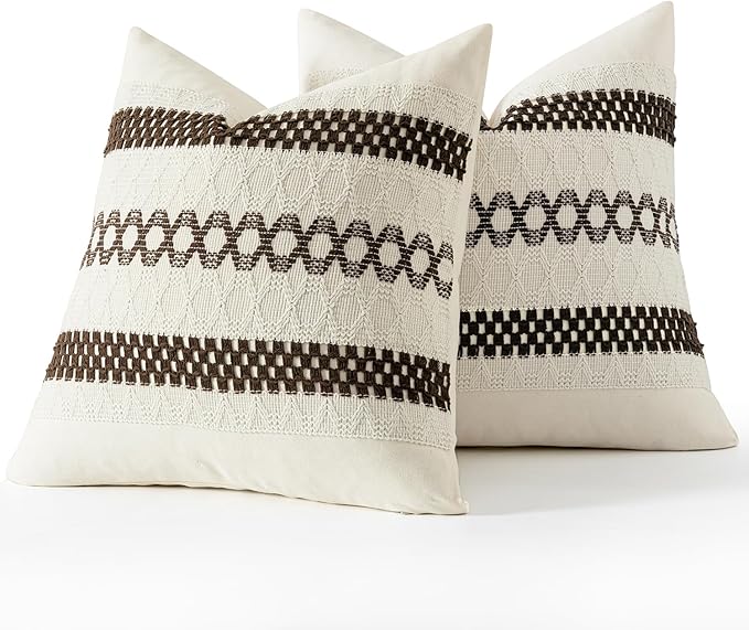 MIULEE Set of 2 Dark Brown Boho Decorative Pillow Covers 18x18 Inch Farmhouse - Image 7