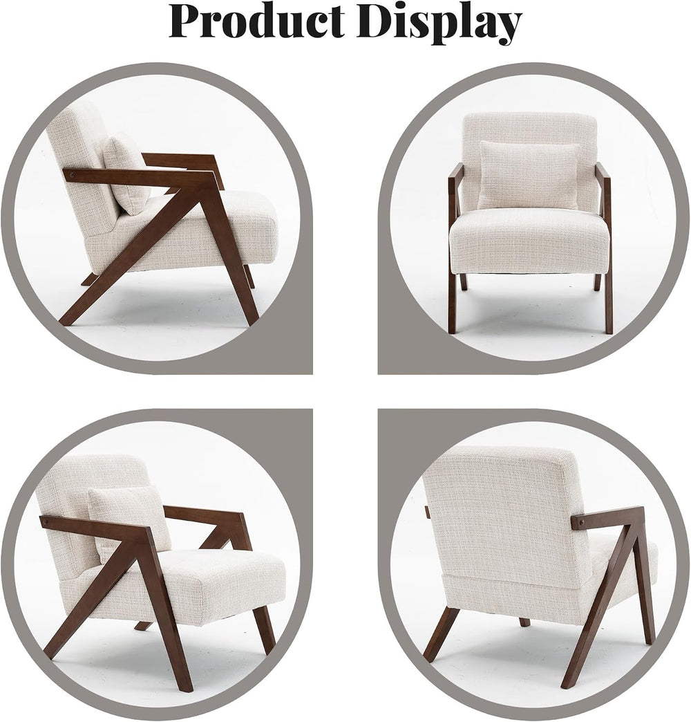 Mid-Century Modern Accent Chair with Solid Wood Frame，Upholstered Chenille Li...