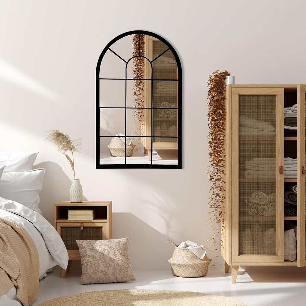 HQiJun Black Arched Window Mirror, Farmhouse Decorative Wall Mirrors for Livi...