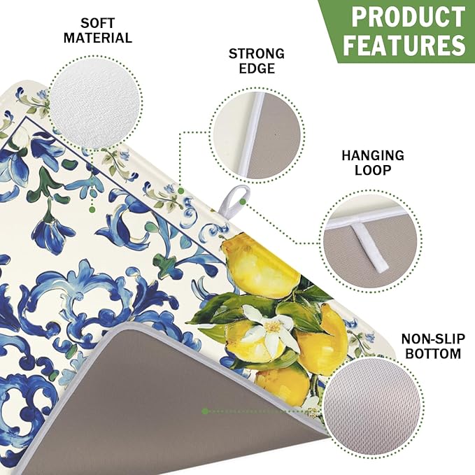 Lemon Dish Drying Mat 18x16 Inch, Italian Olive Tree Dish Drainer Mats Summer - Image 3