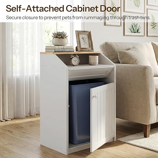 YATINEY Trash Cabinet, Freestanding Trash Can Cabinet, Wooden Recycling - Image 4