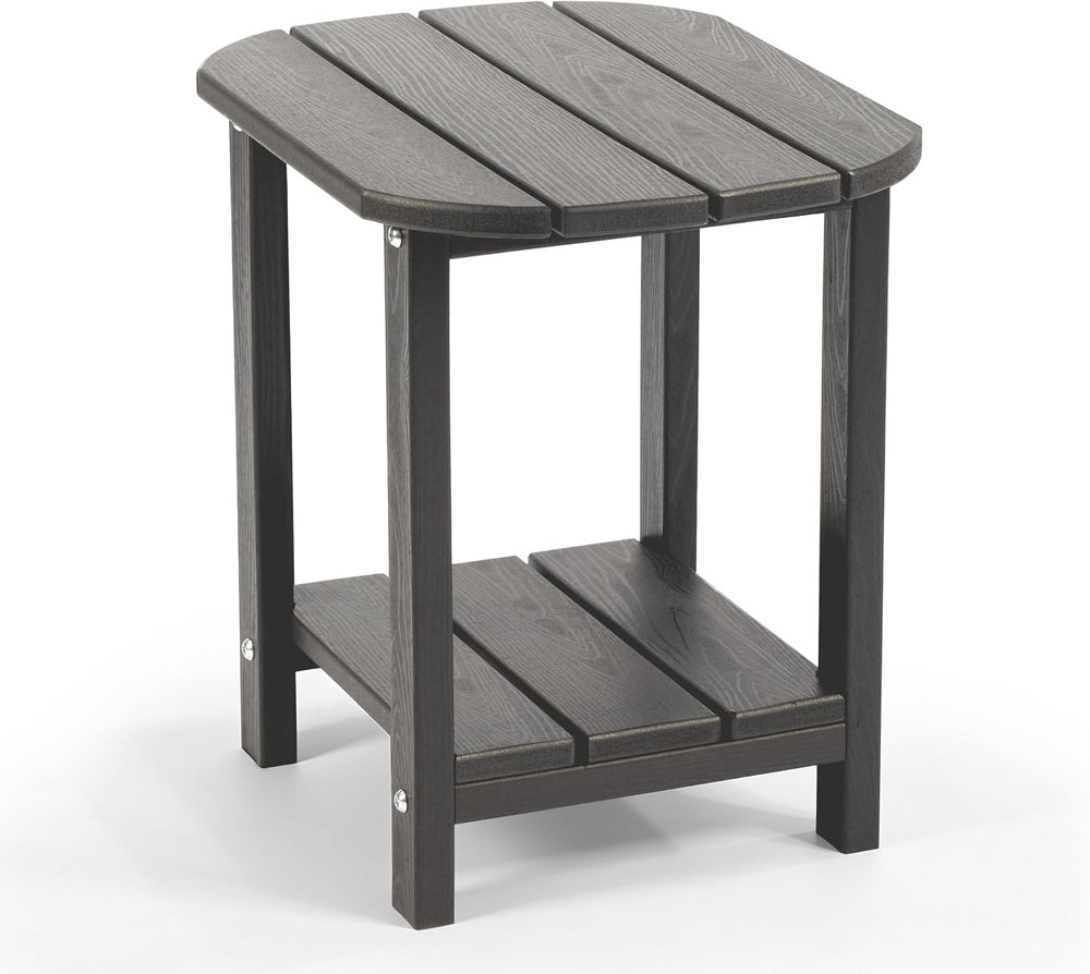 Outdoor Side Table with Shelf - All-Weather HDPE End Table with Realistic Woo...