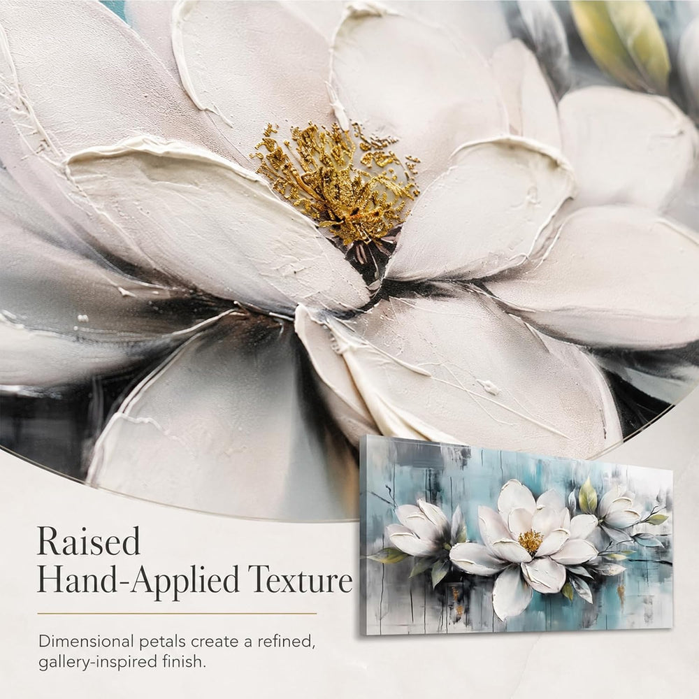 Ardemy Teal Magnolia Wall Art Flower Textured Floral Canvas Large 58"x29...