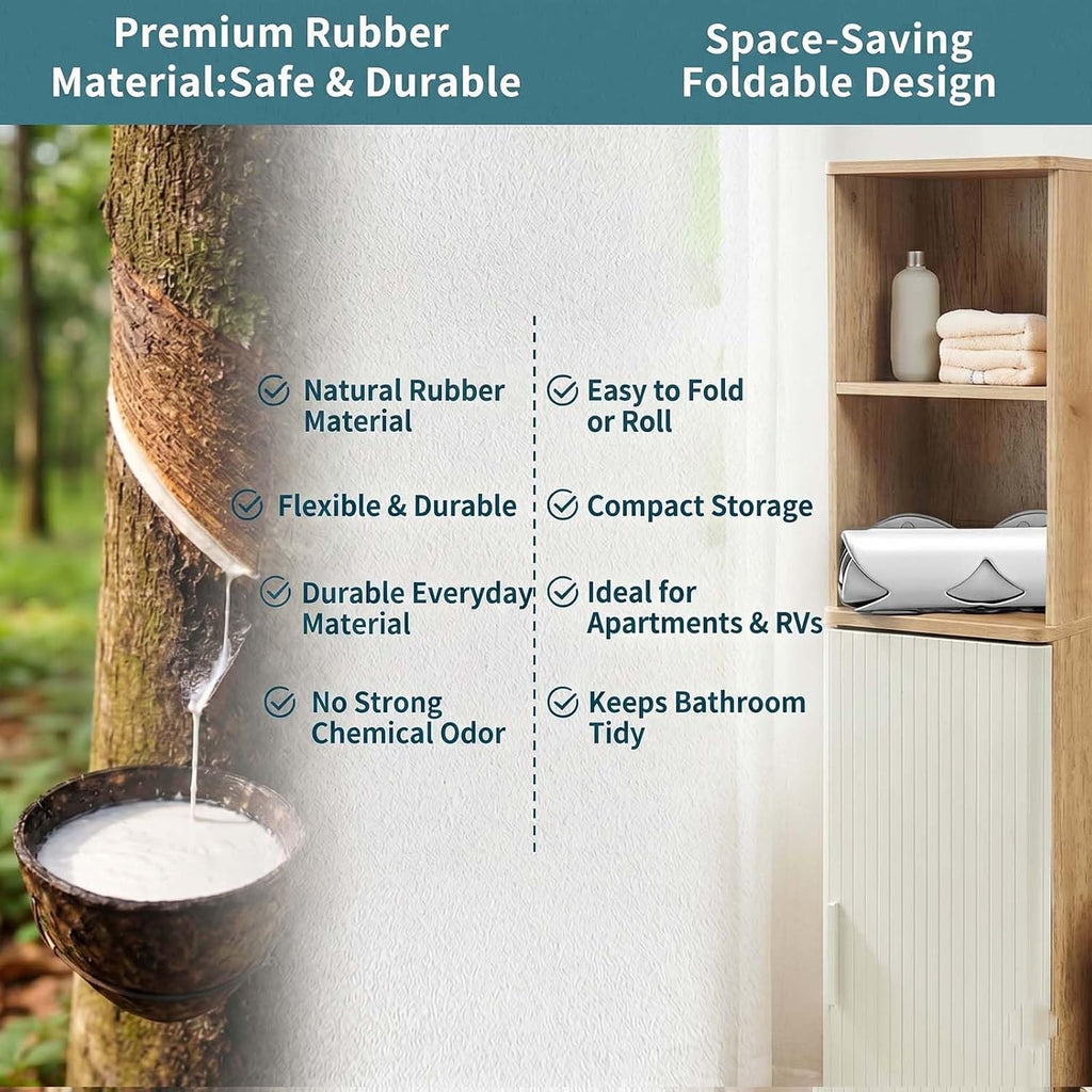 Webos Bathtub Mat Non Slip: Extra Long Rubber Bath Mat for Tub with Strong Suction Cups 15.4" x 37.8" Anti Slip Shower Mat, Big Drain Holes Bathroom Mats for Tub & Shower, Circle-White