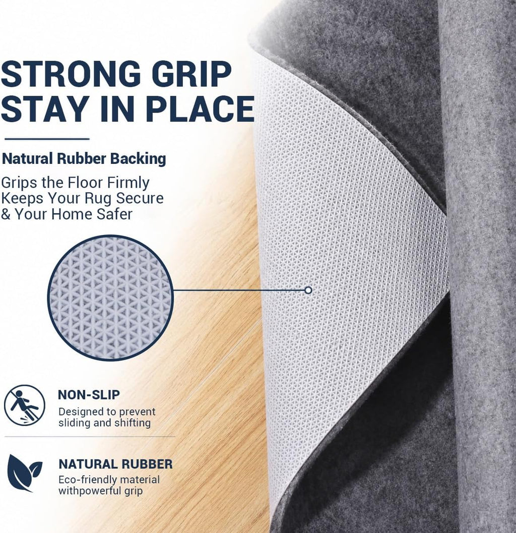 Non Slip Rug Pad 8x10 Ft, 1/8 Inch Thin Felt & Rubber Backing, Non Skid Rug Gripper for Hardwood Floors, Anti-Slip Carpet Pad for Area Rugs, Floor Protection, Moisture Resistant & Easy Trim