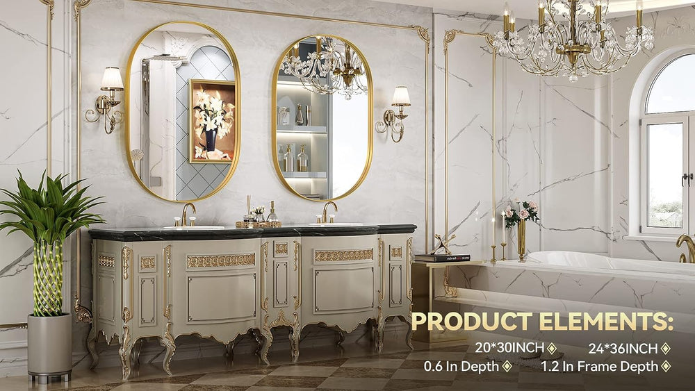 Brightify Gold Oval Mirror for Wall 24x36 Inch, Bathroom Vanity Mirrors Gold ...