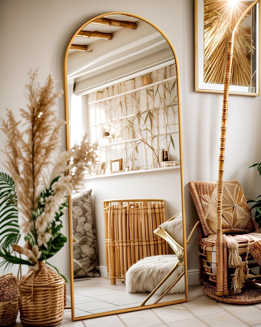 Antok 58" x19” Arched Full Length Mirror, Floor Mirror with Stand,Gold