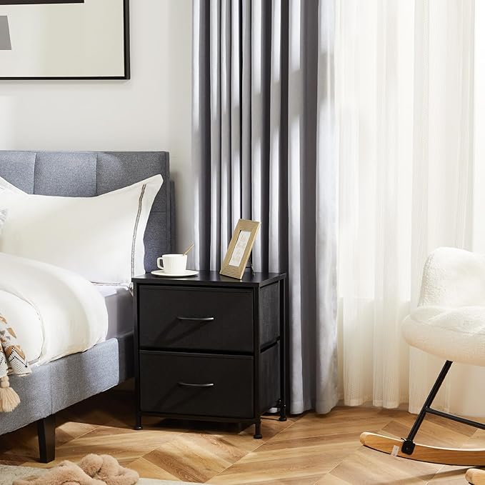 DUMOS Nightstand Small Dresser with 2 Fabric Drawers, Side Tables Bedroom End...