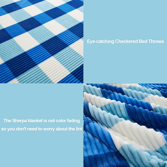 PU MEI Sherpa Blanket Twin Plaid Thick Bed Blanket, 90”*80” Super Soft Flannel - Image 3