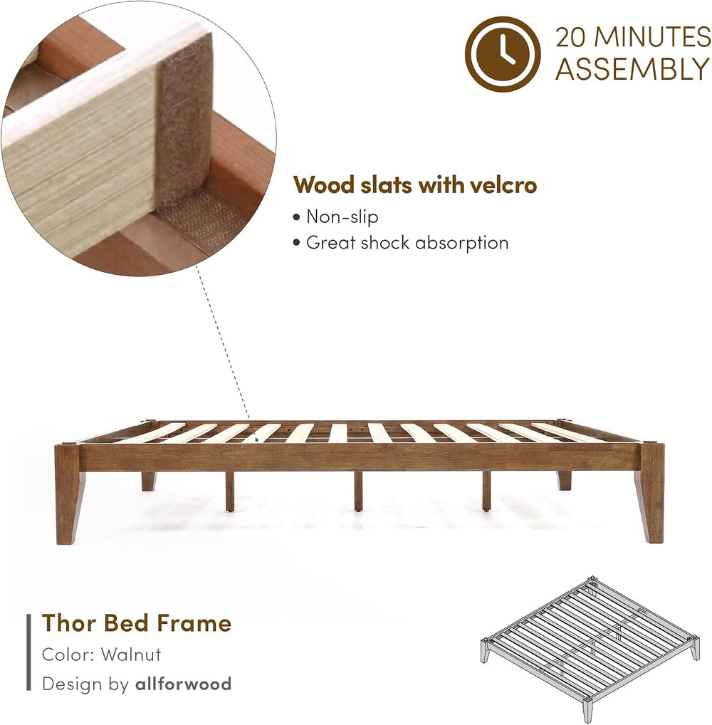 Thor Japanese Joinery Bed Frame Full, Solid Wood (Walnut)