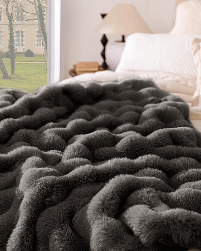 Ultra Soft Cozy Faux Fur Throw Blanket-Fuzzy Plush Thick Bubble Blanket - Image 8