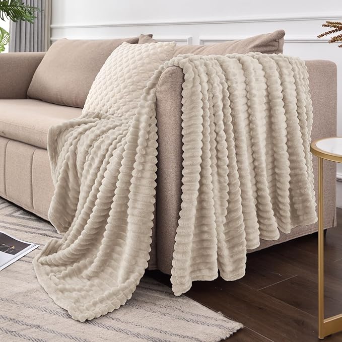 BEDELITE Fleece Blanket Twin Size – 3D Ribbed Jacquard Soft and Warm Decorative - Image 7