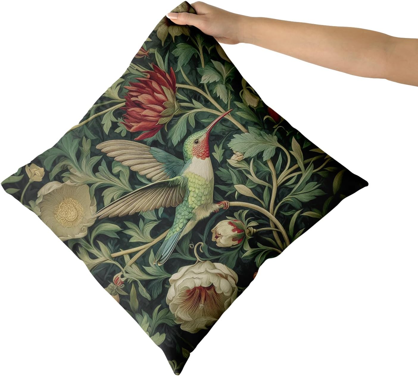 Giwawa Vintage Hummingbird Pillow Covers Set of 2, Rustic Green Bird Floral Pillow Cases 20x20in, Boho Flower Botanical Cotton Throw Cushion Covers for Sofa Couch Patio Seasonal Decoration