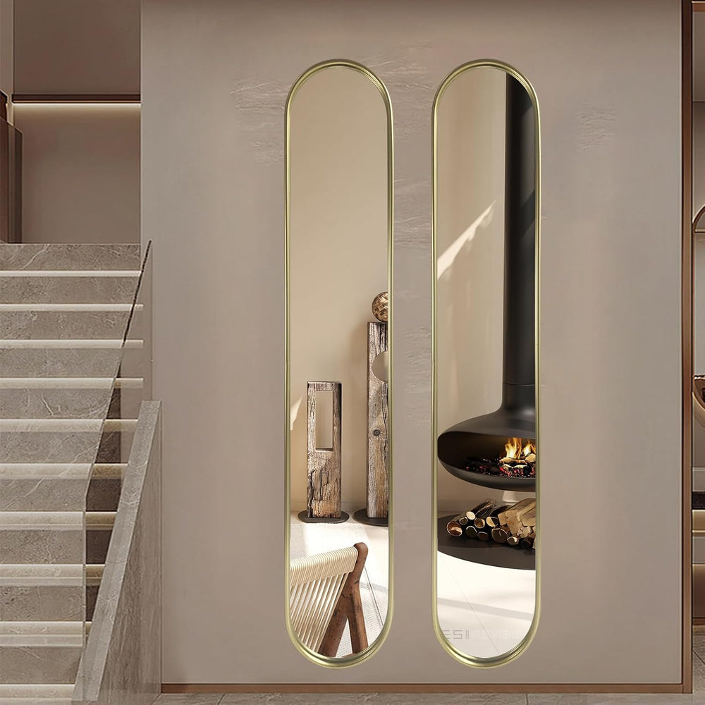 Gold Full Length Oval Mirror,Narrow Capsule Long Mirrors with Metal Frame for...