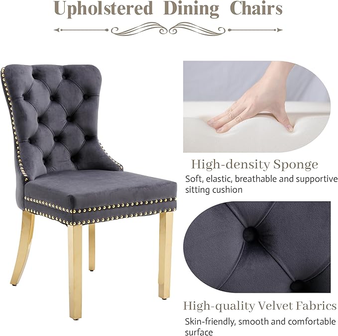 KCC Velvet Dining Chairs Set of 4, Upholstered High-end Tufted Dining Chair w...