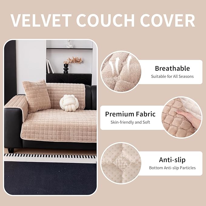 Velvet Couch Cover, Washable Sectional Sofa Cover, Anti Slip Sofa Slipcovers - Image 2