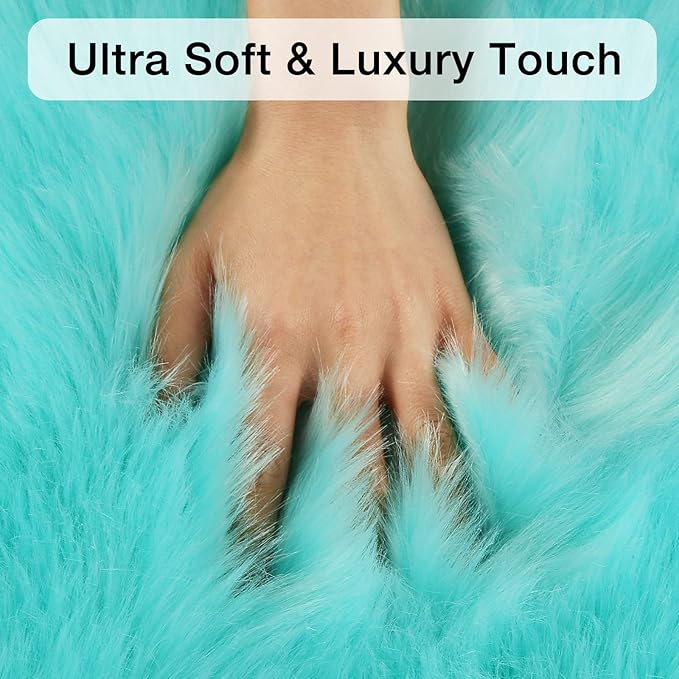duduta Turquoise Blue Faux Sheepskin Runner Rugs 2x6 ft, Fluffy Shag Bedroom - Image 5