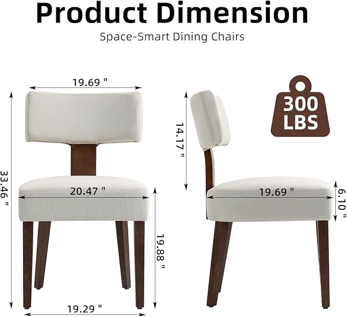 Dining Chairs Set of 6, Fabric Upholstered Wood Kitchen Chairs, Armless Linen...
