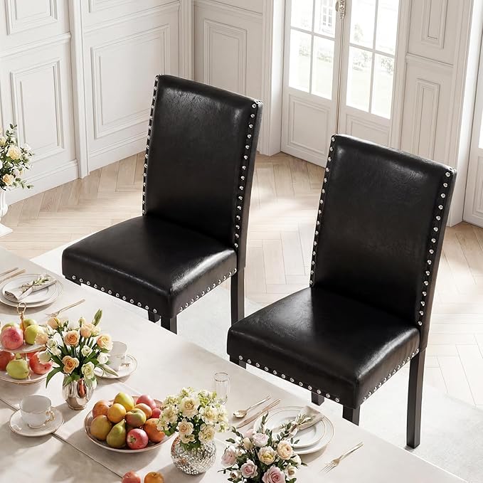 Giantex Black Dining Chairs Set of 4, Faux Leather Upholstered Parsons Kitche...