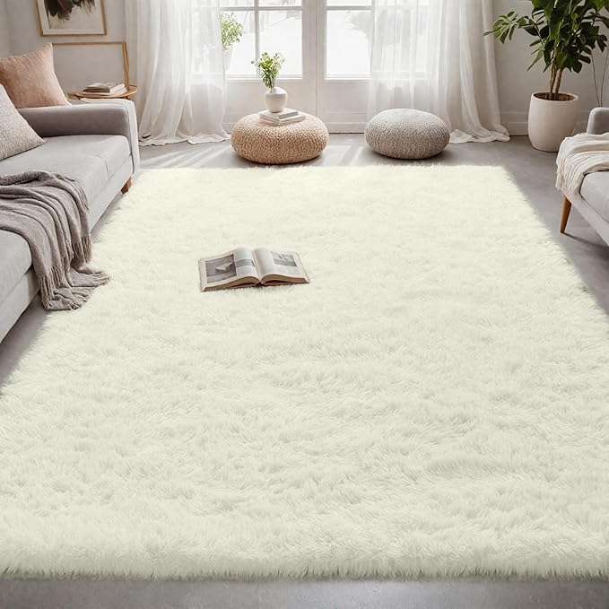 4x6 Area Rugs for Living Room Rug: Soft Fluffy Shag Cream White Rugs for Bedroom - Image 3