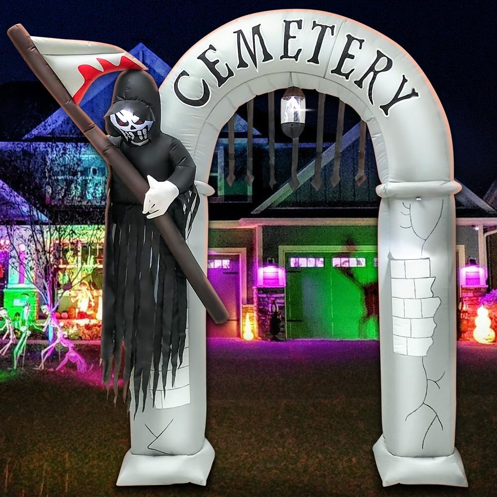 8FT Halloween Inflatables Archway Decoration with Led Light Spooky Scary Hall...