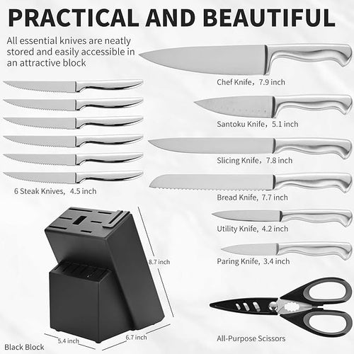 15-Piece Stainless Steel Chef Kitchen Knife Sets - Image 2