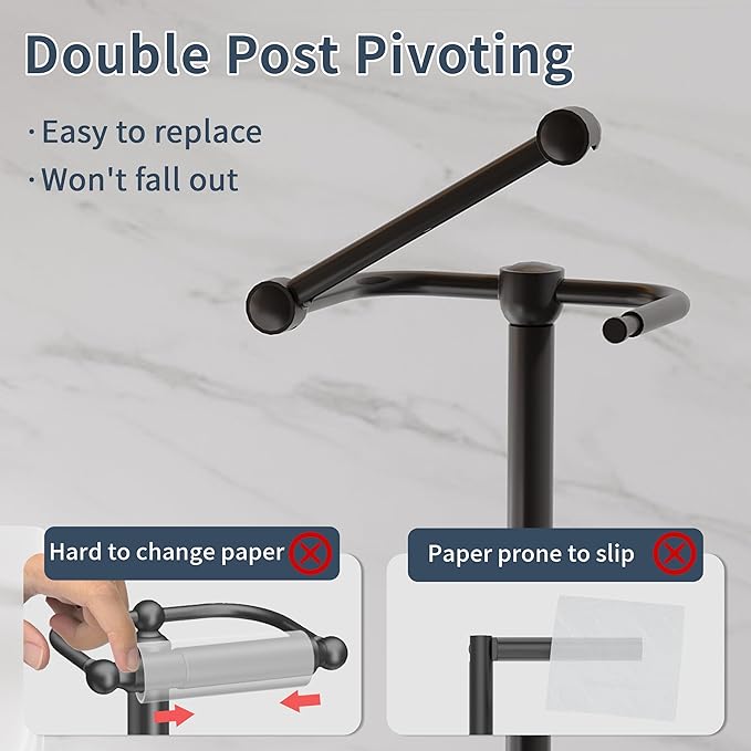 RARXTR Toilet Paper Holder Stand, Post Pivoting Design Free Standing Toilet - Image 3