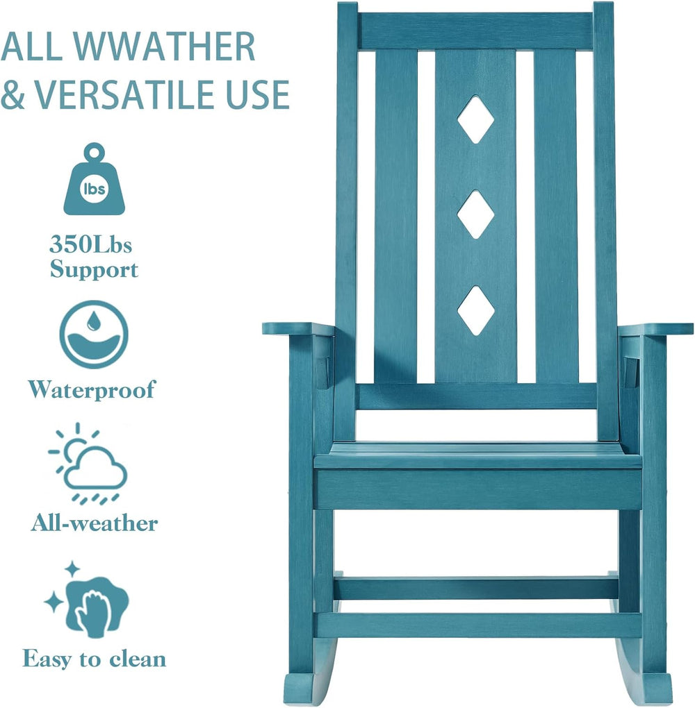Oversized Outdoor Rocking Chair, Porch Rocker with High Back - Blue | All Wea...