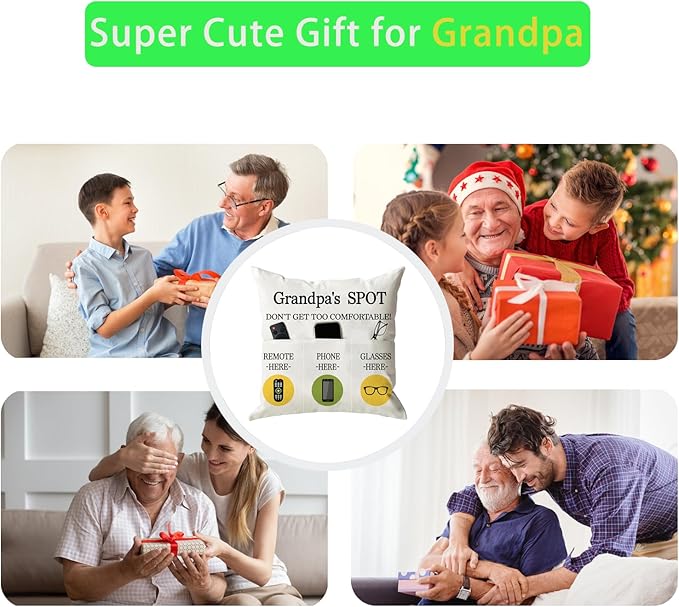 ONFAON Grandpa Gifts, Grandpa's Spot Throw Pillow Covers 18x18 Inch, Put Phone - Image 7