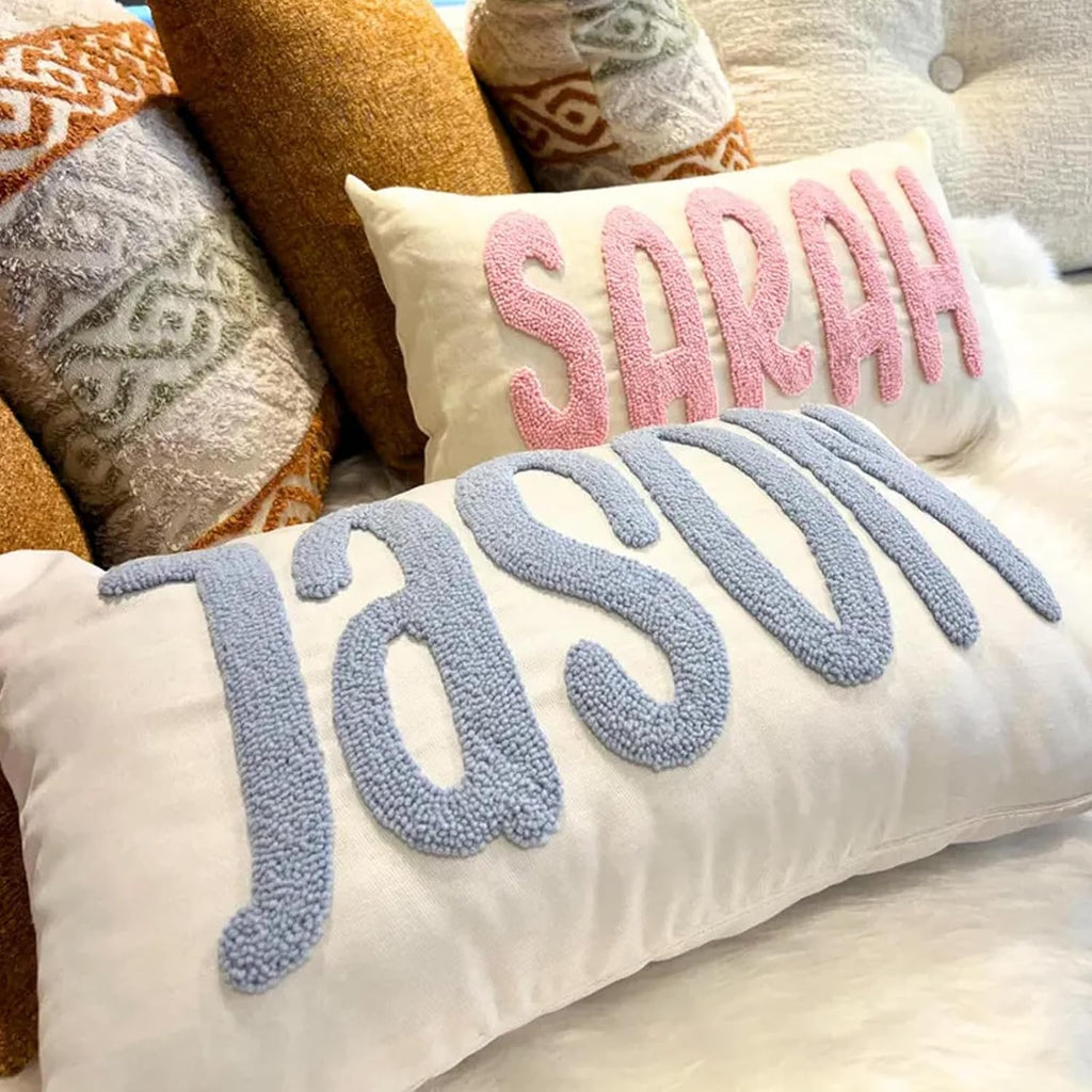 Personalized Pillow Cover w/Initial, Monogram Pillow Custom Name, Home Office Decor Punch Needle Embroidered Custom Room Decor for Couple Gift Cushion, Customizable Size