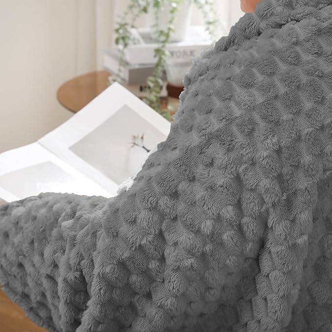 Puncuntex Grey Throw Blanket 60"×80" inches Fuzzy 3D Jacquard Decorative - Image 5