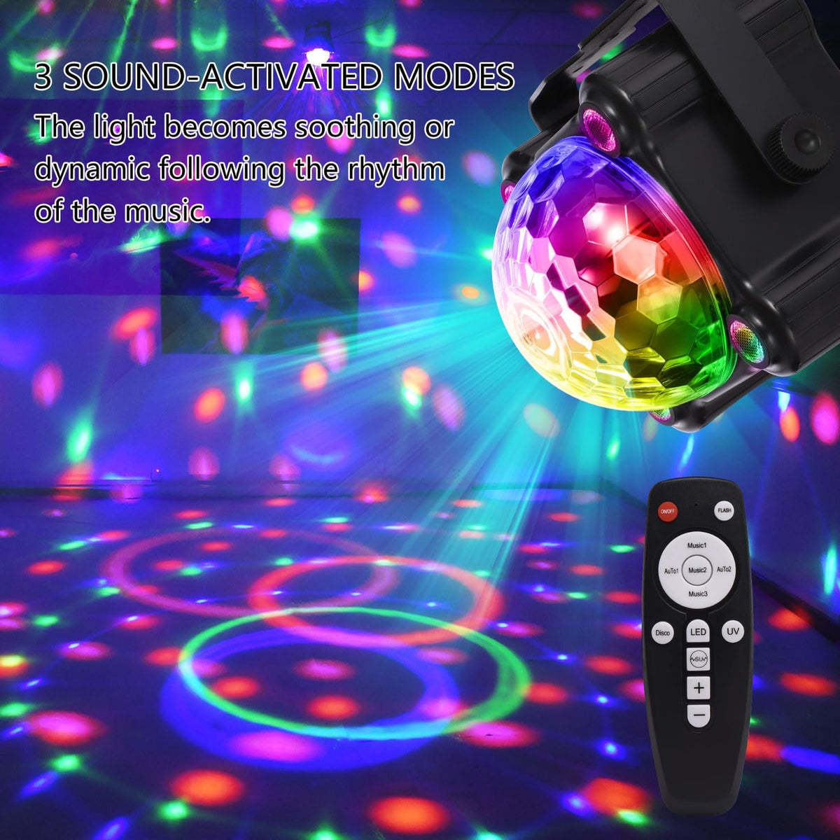 YINPKTEO Party Lights Disco Ball Light,Dj Disco Light Sound Activated LED Light 6 Colors for Home Room Dance Parties Birthday Karaoke Halloween Christmas Wedding Show Club Decorations