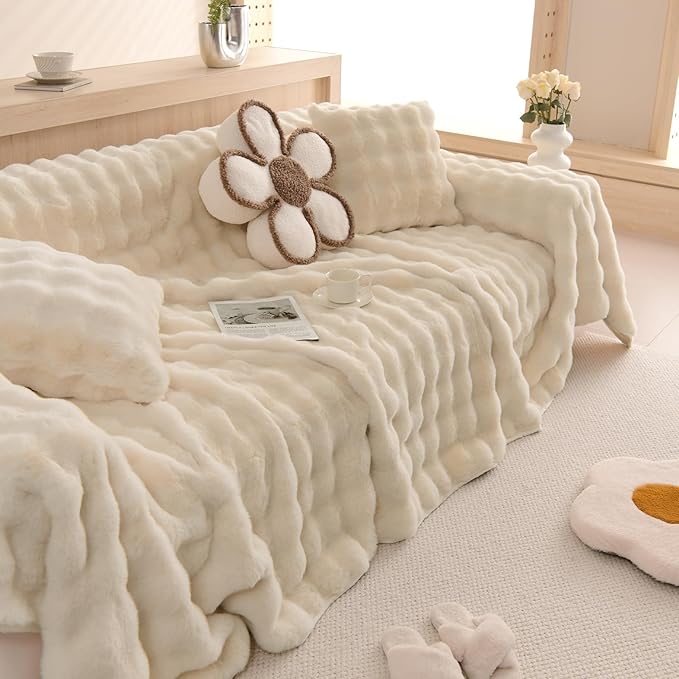 HANDONTIME Shaggy Couch Cover for Dogs Rabbit Plush Loveseat Cover Dog Couch - Image 8