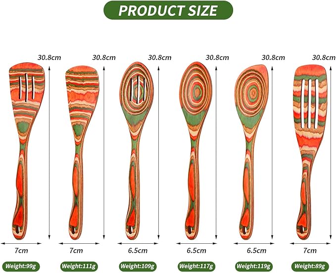 Wooden Spoons for Cooking, WOSPONFAN Kitchen Utensils Set, Pakkawood Kitchen - Image 2