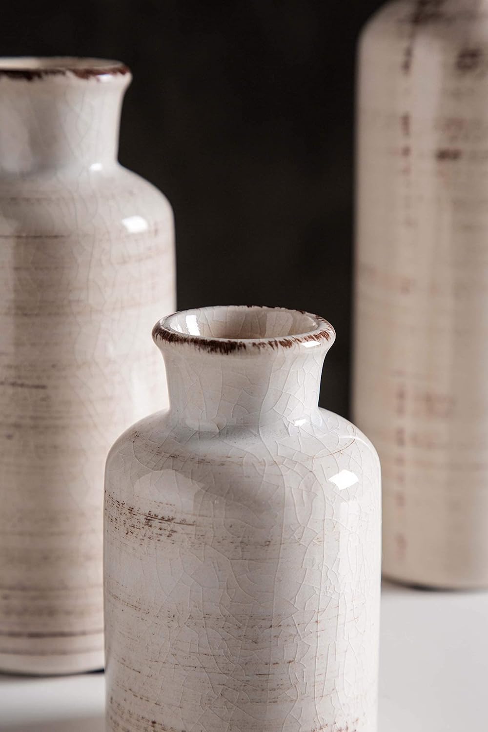 CwlwGO-Small White Ceramic Vase Set,Rustic Flower Vases for Home Décor,Flower...
