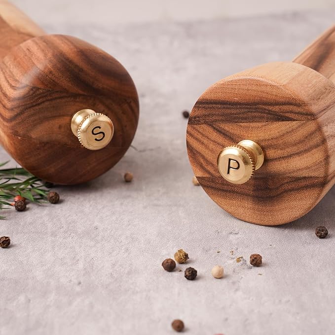 Salt and Pepper Mill Set with Tray, Adjustable Ceramic Grinder Salt Mill