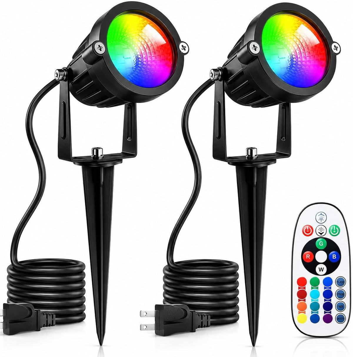 Halloween Spotlight Outdoor 15W with Remote Control 110V COB LED Spot Lights Outdoor RGB Color Changing Landscape Lights for Yard Tree Path Garden Decor(2 Pack)